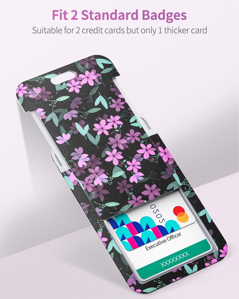 Uniclife Floral Sliding Badge Holder Purple Flower Plastic Case with Retractable Badge Reel Carabiner Clip & Detachable Lanyard Strap Fashionable Vertical Card Protector for Women Teacher Student - Image 5